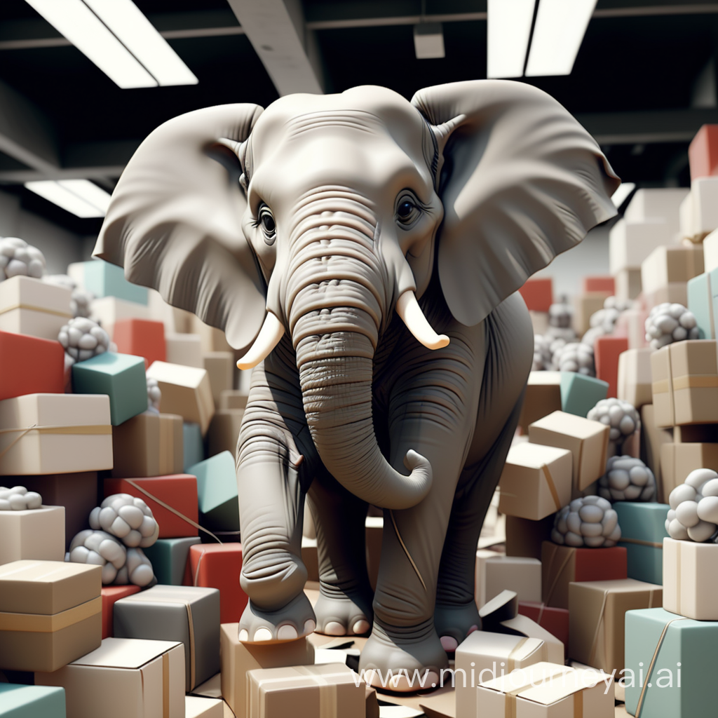 An elephant in a crowded room of fragile object